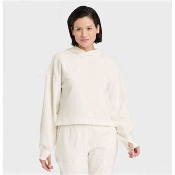 All In Motion Women's Textured Cropped Hoodie Cream Causal Sweater - XXL NWOT - Picture 1 of 15